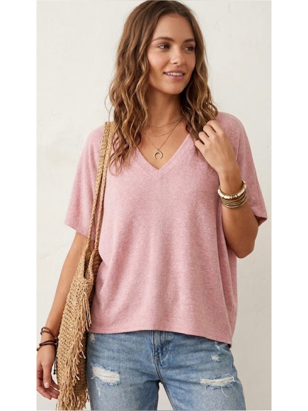 Charlotte Avery Soft Blush Oversized Dolman Short Sleeve Top *No Size Tag*